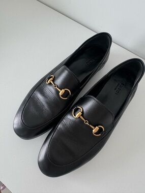 Gucci Black Leather Horsebit Slip-On Loafers